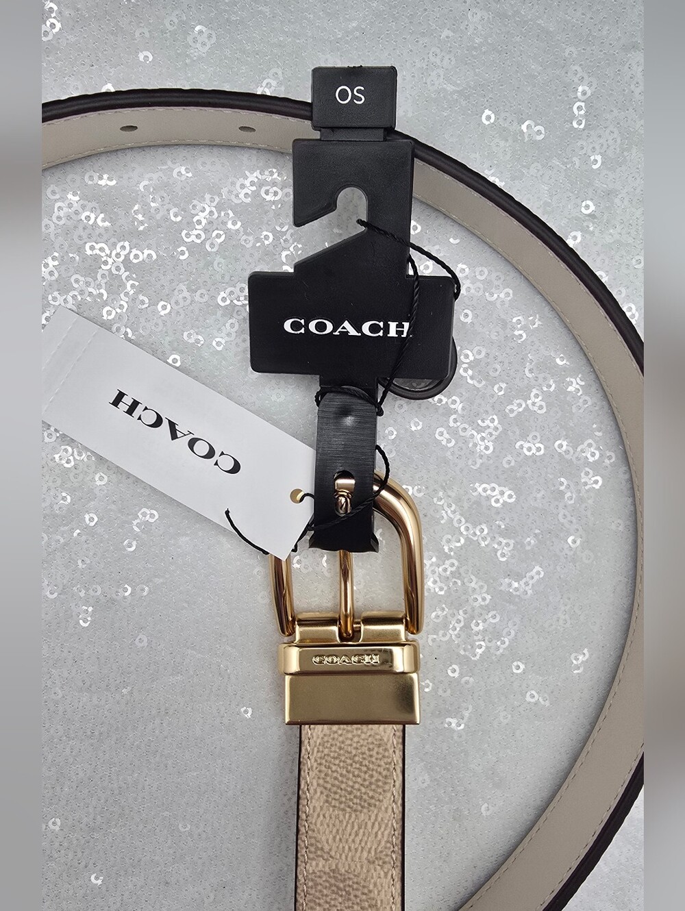 Coach Harness Buckle Cut To Size Reversible Belt 25mm Leather Sand/Chalk - Picture 8 of 9